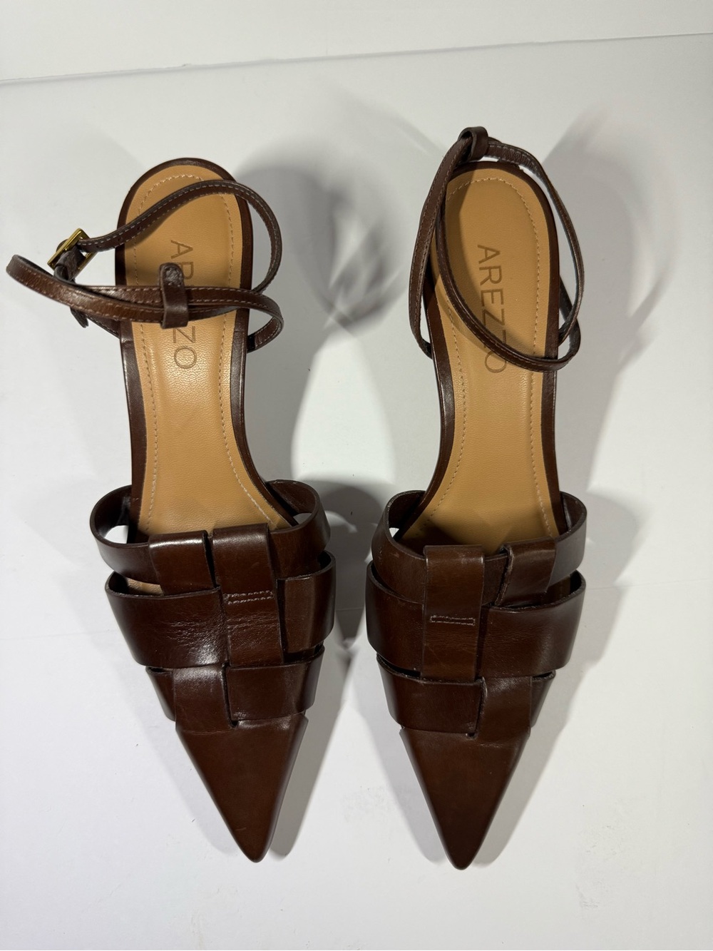 Arezzo Brown Leather Pointed Woven Slingback Flats size 8 - Picture 2 of 6